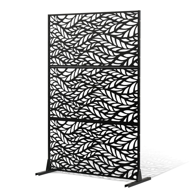 Metal Privacy Screen, 47" W x 72" H, Outdoor Privacy Screens & Panels, Freestanding Outdoor Divider with Stand, 3-Panel Decorative Garden Steel Privacy Fence for Balcony Patio Indoor Room Black.