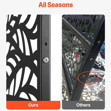 Metal Privacy Screen, 47" W x 72" H, Outdoor Privacy Screens & Panels, Freestanding Outdoor Divider with Stand, 3-Panel Decorative Garden Steel Privacy Fence for Balcony Patio Indoor Room Black.