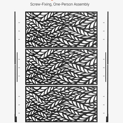 Metal Privacy Screen, 47" W x 72" H, Outdoor Privacy Screens & Panels, Freestanding Outdoor Divider with Stand, 3-Panel Decorative Garden Steel Privacy Fence for Balcony Patio Indoor Room Black.