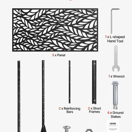 Metal Privacy Screen, 47" W x 72" H, Outdoor Privacy Screens & Panels, Freestanding Outdoor Divider with Stand, 3-Panel Decorative Garden Steel Privacy Fence for Balcony Patio Indoor Room Black.
