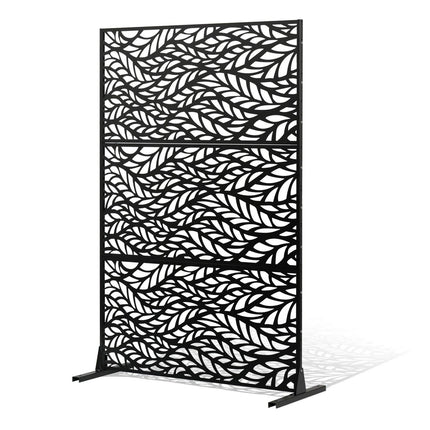 Metal Privacy Screen, 47" W x 72" H, Outdoor Privacy Screens & Panels, Freestanding Outdoor Divider with Stand, 3-Panel Decorative Garden Steel Privacy Fence for Balcony Patio Indoor Room Black.