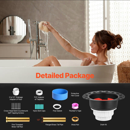 PVC Freestanding Tub Drain Kit, 2 Brass Tail Pipes, Bathtub Drain Rough-in Kit, with PVC Adapter of Tailpiece, Compatible with Freestanding Bathtubs, Floor Mounted Bathtubs and Island Bathtubs.