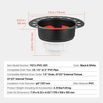 PVC Freestanding Tub Drain Kit, 2 Brass Tail Pipes, Bathtub Drain Rough-in Kit, with PVC Adapter of Tailpiece, Compatible with Freestanding Bathtubs, Floor Mounted Bathtubs and Island Bathtubs.