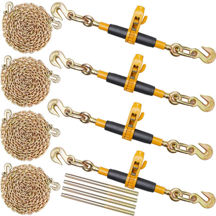 Ratchet Chain Binder 3/8"-1/2" Load Binders 12000 lbs w/ G80 Chains 4 Pcs.