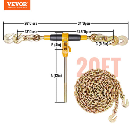 Ratchet Chain Binder 3/8"-1/2" Load Binders 12000 lbs w/ G80 Chains 4 Pcs.