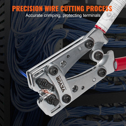Battery Cable Lug Crimping Tool, 10-1/0AWG with Cable Cutter and 95PCS Copper Ring Terminals, 6 Wire Sizes Crimping Die and 100pcs Heat Shrink Tubes, for Heavy Duty Wire Lugs.