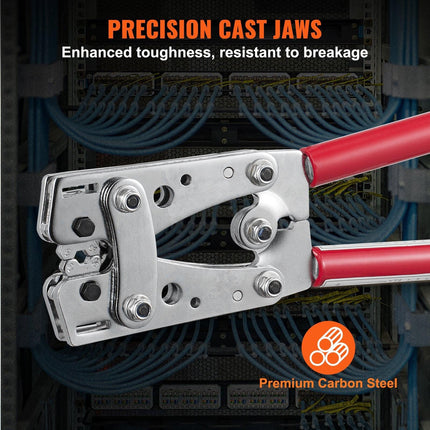 Battery Cable Lug Crimping Tool, 10-1/0AWG with Cable Cutter and 95PCS Copper Ring Terminals, 6 Wire Sizes Crimping Die and 100pcs Heat Shrink Tubes, for Heavy Duty Wire Lugs.