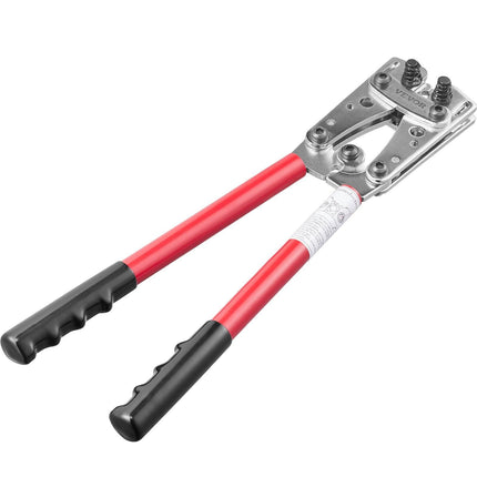 Battery Cable Lug Crimping Tool, 10-1/0AWG with Cable Cutter and 95PCS Copper Ring Terminals, 6 Wire Sizes Crimping Die and 100pcs Heat Shrink Tubes, for Heavy Duty Wire Lugs.