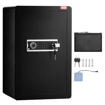 Single Door 3.5 cu.ft Safe Box with Key Lock & Password, Safe Lock Box with Fireproof Bag, Key Rack, LED Light, and 2 Shelves for Money, Documents, Jewelry, and Valuables, Black.