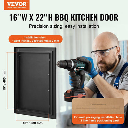BBQ Access Door, 415x570 mm Single Outdoor Kitchen Door, Cold Plate Flush Mount Door, Wall Vertical Door with Handle, for BBQ Island, Grilling Station, Outside Cabinet.