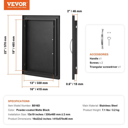 BBQ Access Door, 415x570 mm Single Outdoor Kitchen Door, Cold Plate Flush Mount Door, Wall Vertical Door with Handle, for BBQ Island, Grilling Station, Outside Cabinet.