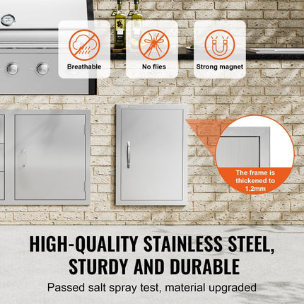 BBQ Access Door, 432x610 mm Single Outdoor Kitchen Door, Stainless Steel Flush Mount Door, Wall Vertical Door with Handle, for BBQ Island, Grilling Station, Outside Cabinet.