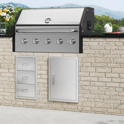 BBQ Access Door, 432x610 mm Single Outdoor Kitchen Door, Stainless Steel Flush Mount Door, Wall Vertical Door with Handle, for BBQ Island, Grilling Station, Outside Cabinet.