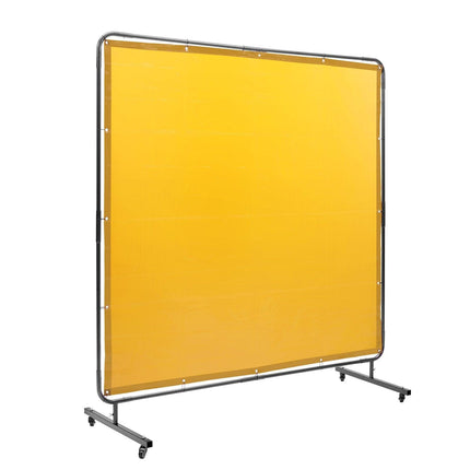 Welding Screen with Frame, 6' x 6' Welding Curtain Screen, Flame-Resistant Vinyl Welding Protection Screen on 4 Swivel Wheel (2 Lockable), Moveable & Professional for Workshop/Industrial, Yellow.