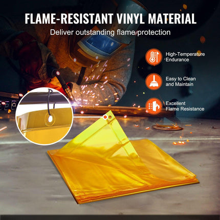 Welding Screen with Frame, 6' x 6' Welding Curtain Screen, Flame-Resistant Vinyl Welding Protection Screen on 4 Swivel Wheel (2 Lockable), Moveable & Professional for Workshop/Industrial, Yellow.