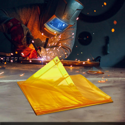 Welding Screen with Frame, 6' x 6' Welding Curtain Screen, Flame-Resistant Vinyl Welding Protection Screen on 4 Swivel Wheel (2 Lockable), Moveable & Professional for Workshop/Industrial, Yellow.