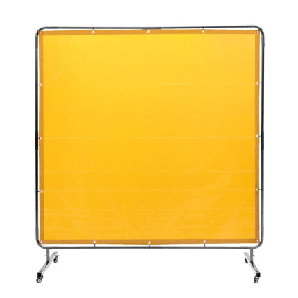 Welding Screen with Frame, 6' x 6' Welding Curtain Screen, Flame-Resistant Vinyl Welding Protection Screen on 4 Swivel Wheel (2 Lockable), Moveable & Professional for Workshop/Industrial, Yellow.