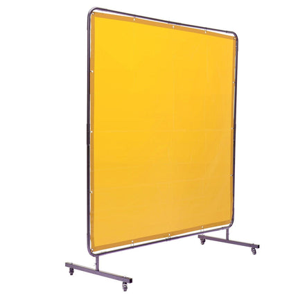 Welding Screen with Frame, 6' x 6' Welding Curtain Screen, Flame-Resistant Vinyl Welding Protection Screen on 4 Swivel Wheel (2 Lockable), Moveable & Professional for Workshop/Industrial, Yellow.