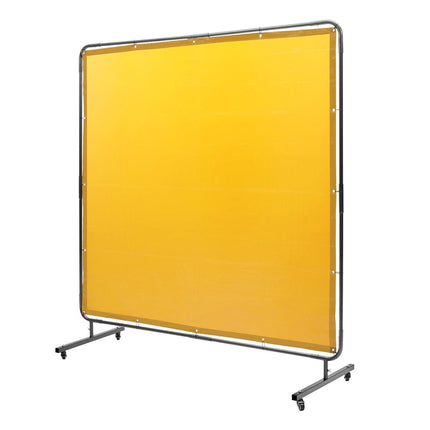 Welding Screen with Frame, 6' x 6' Welding Curtain Screen, Flame-Resistant Vinyl Welding Protection Screen on 4 Swivel Wheel (2 Lockable), Moveable & Professional for Workshop/Industrial, Yellow.
