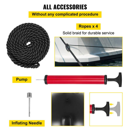 Boat Fenders, 10" x 28" Ribbed Fender, 4 Pack Boat Bumpers, Hole Through Middle Ribbed Inflatable Boat Fender with 4 Ropes, for Pontoon Boat Sailboat, Ski Boat, Black.