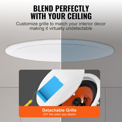 4 PCs 203.2 mm in Ceiling Speakers, 100-Watts, Flush Mount Ceiling & in-Wall Speakers System with 8ΩImpedance 89dB Sensitivity, for Home Kitchen Living Room Bedroom or Covered Outdoor Porches.