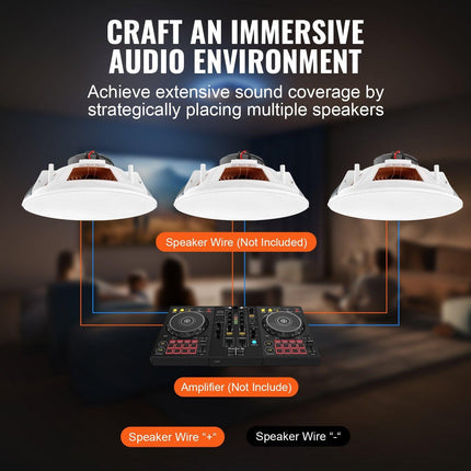 4 PCs 203.2 mm in Ceiling Speakers, 100-Watts, Flush Mount Ceiling & in-Wall Speakers System with 8ΩImpedance 89dB Sensitivity, for Home Kitchen Living Room Bedroom or Covered Outdoor Porches.