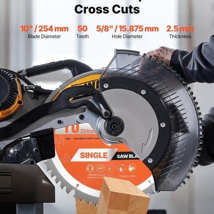 Circular Saw Blade, 254 mm Diameter, 50 Sharp Alloy Teeth, 15.875 mm Arbor, Fine Finish, Wood Cutting Blade for Circular Saw, with Noise-Reducing Heat Vents, for Cutting Plywood, OSB, Hardwood.