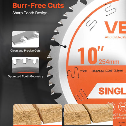 Circular Saw Blade, 254 mm Diameter, 50 Sharp Alloy Teeth, 15.875 mm Arbor, Fine Finish, Wood Cutting Blade for Circular Saw, with Noise-Reducing Heat Vents, for Cutting Plywood, OSB, Hardwood.