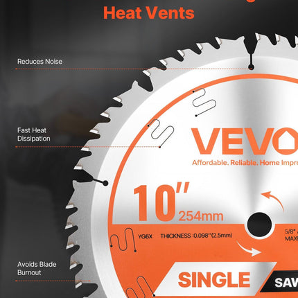 Circular Saw Blade, 254 mm Diameter, 50 Sharp Alloy Teeth, 15.875 mm Arbor, Fine Finish, Wood Cutting Blade for Circular Saw, with Noise-Reducing Heat Vents, for Cutting Plywood, OSB, Hardwood.