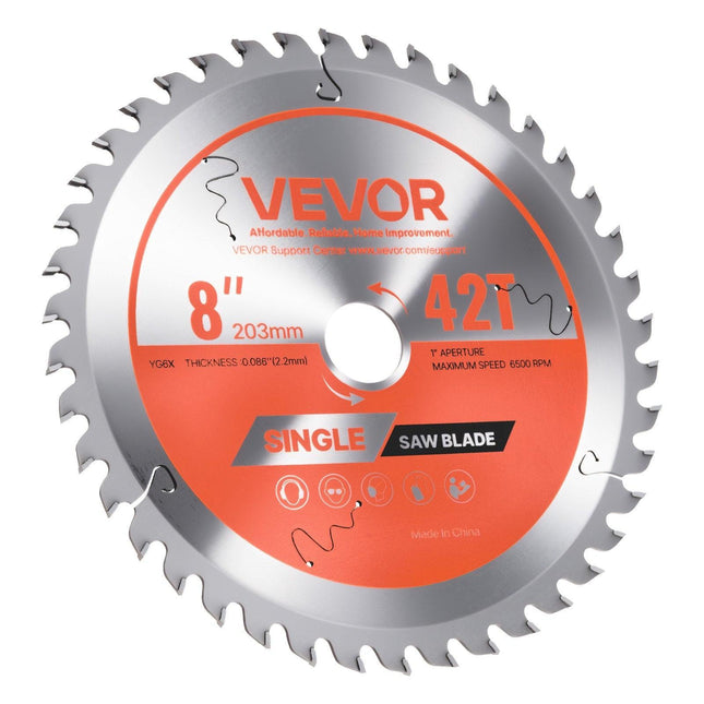Circular Saw Blade, 203 mm Diameter, 42 Sharp Alloy Teeth, 25.4mm Arbor, Fine Finish, Wood Cutting Blade for Circular Saw, with Noise-Reducing Heat Vents, for Cutting Plywood, OSB, and Hardwood.