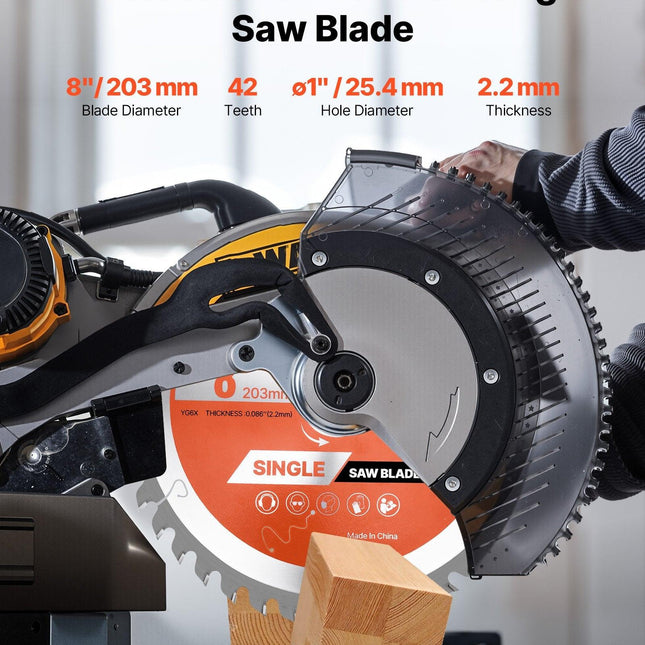 Circular Saw Blade, 203 mm Diameter, 42 Sharp Alloy Teeth, 25.4mm Arbor, Fine Finish, Wood Cutting Blade for Circular Saw, with Noise-Reducing Heat Vents, for Cutting Plywood, OSB, and Hardwood.