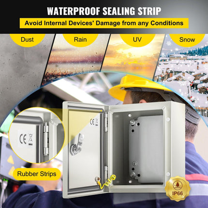 NEMA Steel Enclosure, 25 x 20 x 15 cm NEMA 4X Steel Electrical Box, IP66 Waterproof & Dustproof, Outdoor/Indoor Electrical Junction Box, with Mounting Plate.