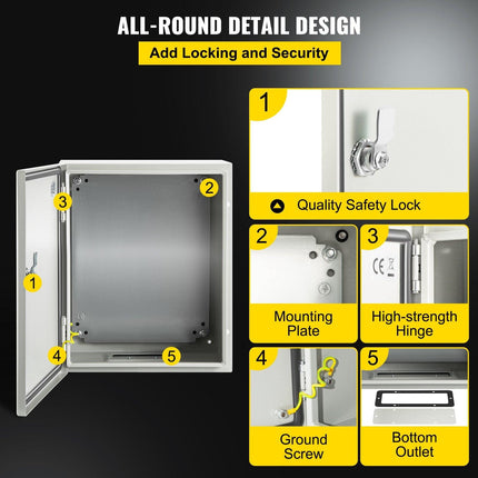 NEMA Steel Enclosure, 25 x 20 x 15 cm NEMA 4X Steel Electrical Box, IP66 Waterproof & Dustproof, Outdoor/Indoor Electrical Junction Box, with Mounting Plate.