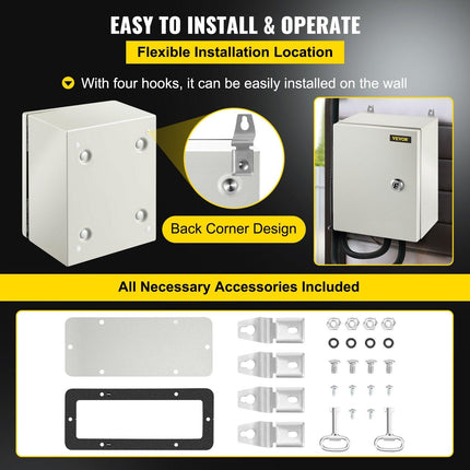 NEMA Steel Enclosure, 25 x 20 x 15 cm NEMA 4X Steel Electrical Box, IP66 Waterproof & Dustproof, Outdoor/Indoor Electrical Junction Box, with Mounting Plate.