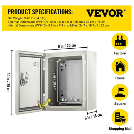 NEMA Steel Enclosure, 25 x 20 x 15 cm NEMA 4X Steel Electrical Box, IP66 Waterproof & Dustproof, Outdoor/Indoor Electrical Junction Box, with Mounting Plate.