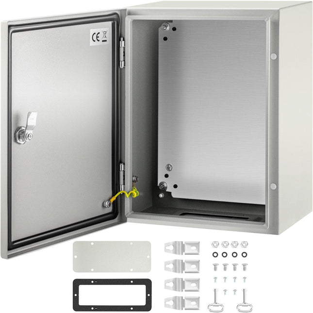 Steel Electrical Box 16'' x 12'' x 8'' Electrical Enclosure Box, Carbon Steel Hinged Junction Box, IP65 Weatherproof Metal Box Wall-Mounted Electronic Equipment Enclosure Box with Mounting Plate.