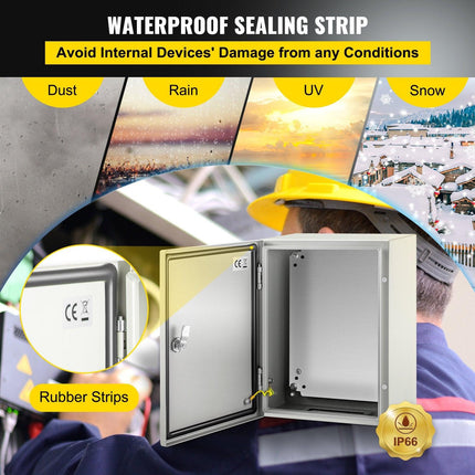 Steel Electrical Box 16'' x 12'' x 8'' Electrical Enclosure Box, Carbon Steel Hinged Junction Box, IP65 Weatherproof Metal Box Wall-Mounted Electronic Equipment Enclosure Box with Mounting Plate.