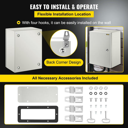 Steel Electrical Box 16'' x 12'' x 8'' Electrical Enclosure Box, Carbon Steel Hinged Junction Box, IP65 Weatherproof Metal Box Wall-Mounted Electronic Equipment Enclosure Box with Mounting Plate.