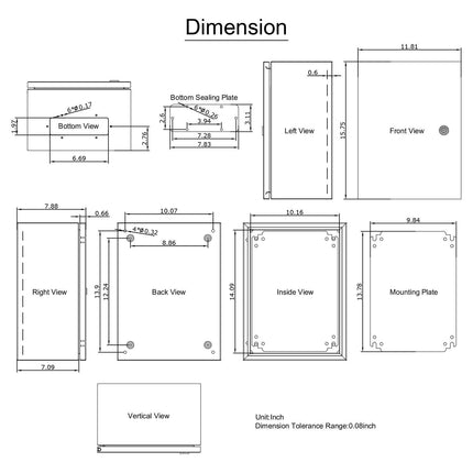 Steel Electrical Box 16'' x 12'' x 8'' Electrical Enclosure Box, Carbon Steel Hinged Junction Box, IP65 Weatherproof Metal Box Wall-Mounted Electronic Equipment Enclosure Box with Mounting Plate.