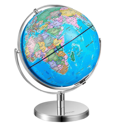 Rotating World Globe with Stand, 330.2 mm, Educational Geographic Globe with Precise Time Zone ABS Material, Spinning Globe for Kids Children Learning Classroom Geography Education.