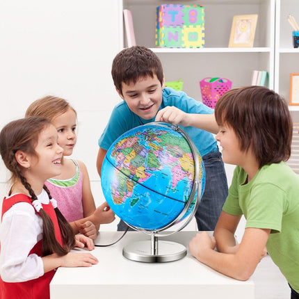 Rotating World Globe with Stand, 330.2 mm, Educational Geographic Globe with Precise Time Zone ABS Material, Spinning Globe for Kids Children Learning Classroom Geography Education.
