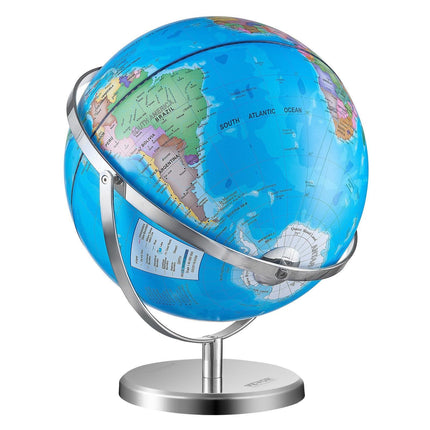 Rotating World Globe with Stand, 330.2 mm, Educational Geographic Globe with Precise Time Zone ABS Material, Spinning Globe for Kids Children Learning Classroom Geography Education.