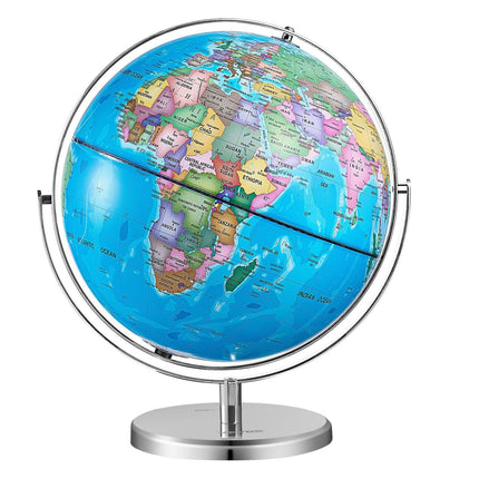 Rotating World Globe with Stand, 330.2 mm, Educational Geographic Globe with Precise Time Zone ABS Material, Spinning Globe for Kids Children Learning Classroom Geography Education.
