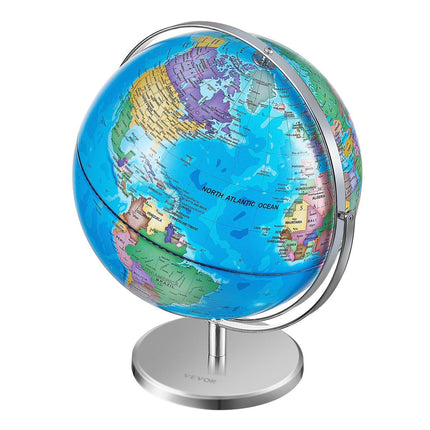 Rotating World Globe with Stand, 330.2 mm, Educational Geographic Globe with Precise Time Zone ABS Material, Spinning Globe for Kids Children Learning Classroom Geography Education.