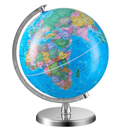 Rotating World Globe with Stand, 203.2 mm, Educational Geographic Globe with Precise Time Zone ABS Material, 360° Spinning Globe for Kids Children Learning Classroom Geography Education.