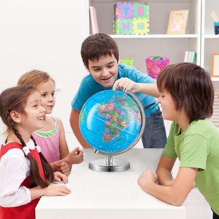 Rotating World Globe with Stand, 203.2 mm, Educational Geographic Globe with Precise Time Zone ABS Material, 360° Spinning Globe for Kids Children Learning Classroom Geography Education.