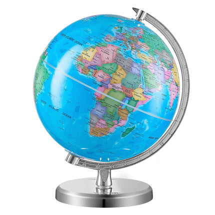 Rotating World Globe with Stand, 203.2 mm, Educational Geographic Globe with Precise Time Zone ABS Material, 360° Spinning Globe for Kids Children Learning Classroom Geography Education.
