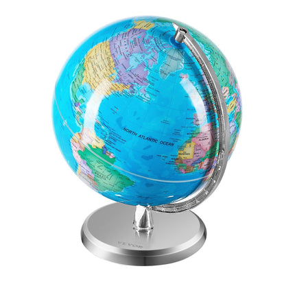 Rotating World Globe with Stand, 203.2 mm, Educational Geographic Globe with Precise Time Zone ABS Material, 360° Spinning Globe for Kids Children Learning Classroom Geography Education.