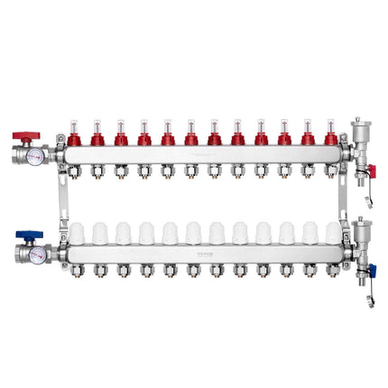 12-Branch Radiant Heat Manifold, 1/2" PEX Tubing Manifold, Stainless Steel PEX Manifold for Hydronic Radiant Floor Heating, Radiant Heat PEX Manifold Kit with 1/2" Adapters Included.