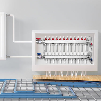 12-Branch Radiant Heat Manifold, 1/2" PEX Tubing Manifold, Stainless Steel PEX Manifold for Hydronic Radiant Floor Heating, Radiant Heat PEX Manifold Kit with 1/2" Adapters Included.